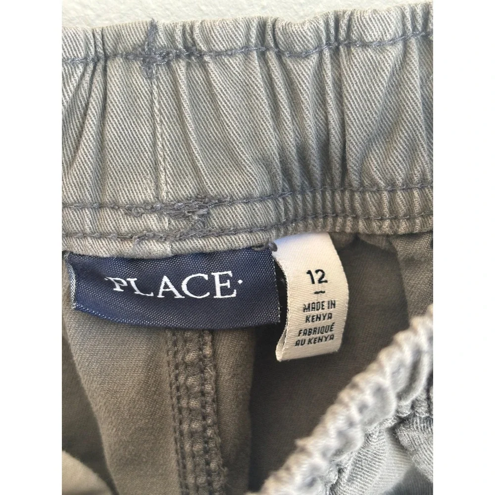 The Childrens Place Boys Gray Cotton Twill Cargo Pants Adjustable‎ Waist Size 12